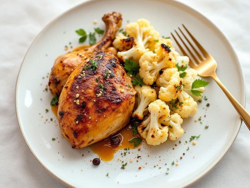 Ailes de poulet au sésame et chou-fleur rôti - recette keto 400 kcal