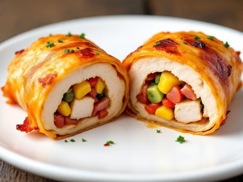 Bacon-Wrapped Chicken Rolls - keto recipe 350 kcal