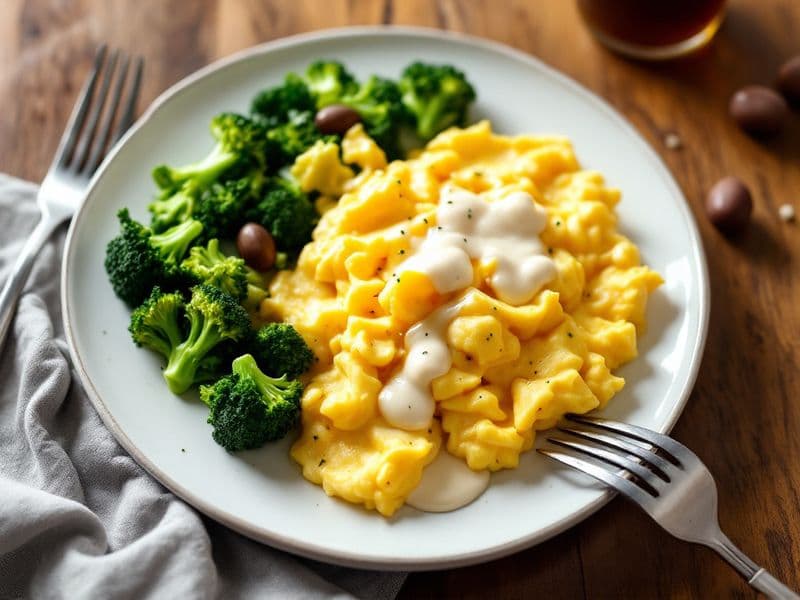 Broccoli Kale Egg Scramble - keto recipe 315 kcal