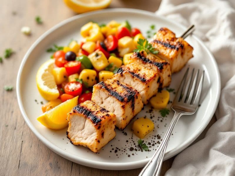 Brochettes de poulet au citron et aux légumes - recette keto 360 kcal