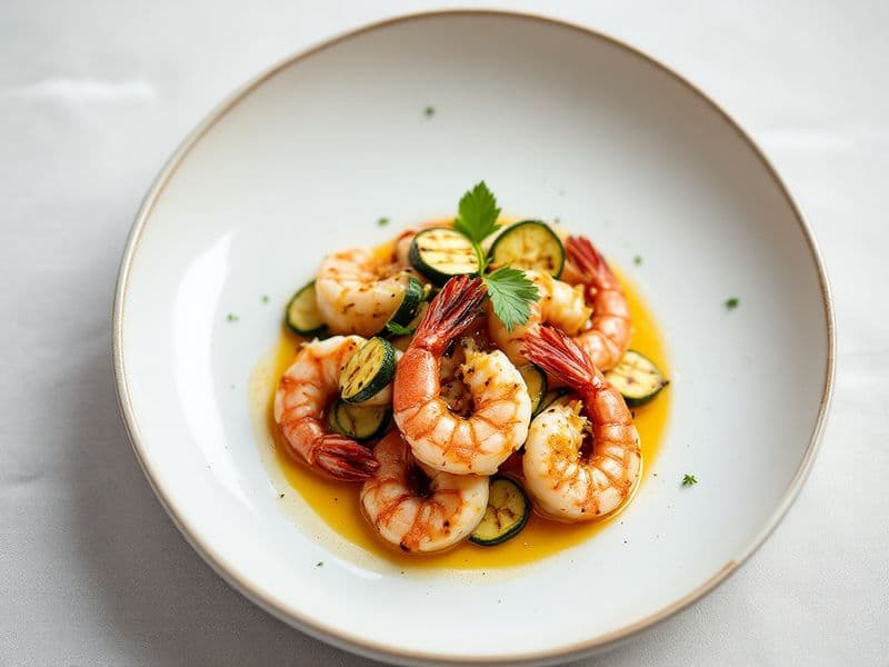 Camarones al ajillo con calabacín - receta keto 470 kcal