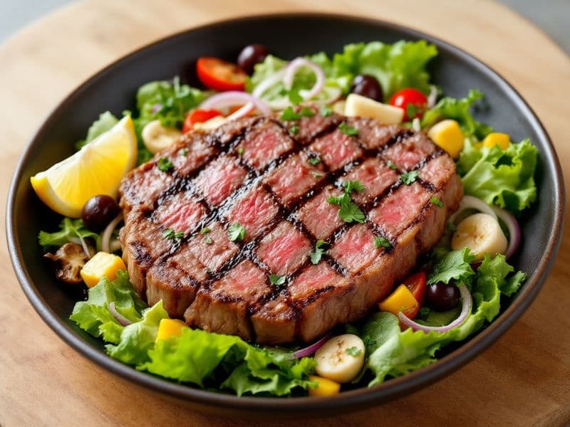Carne asada con ensalada - receta keto 520 kcal