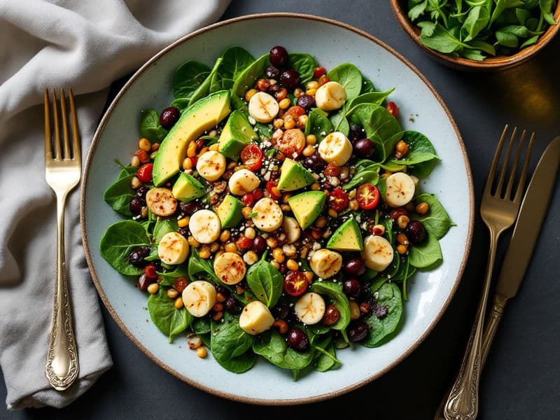 Ensalada de Aguacate y Espinacas con Almendras - receta keto 415 kcal