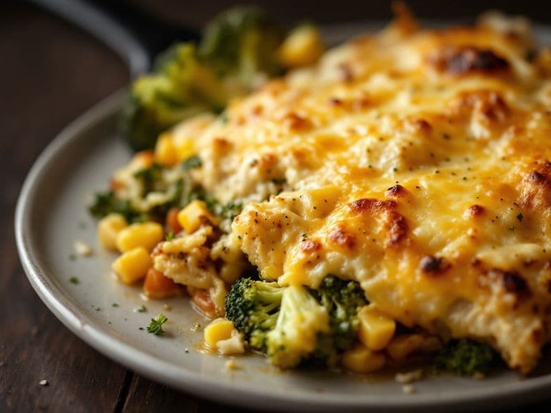 Gratinado de Frango com Brócolis e Cheddar Branco - receita keto 435 kcal