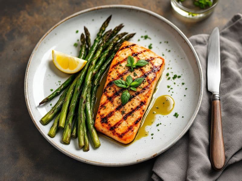 Grilled Pesto Salmon with Asparagus - keto recipe 300 kcal