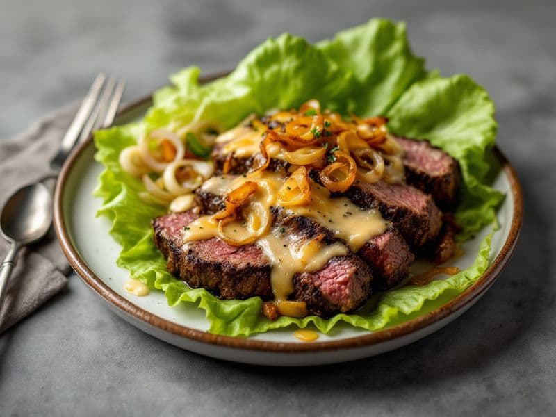 Philly Cheesesteak Lettuce Wrap - keto recipe 420 kcal