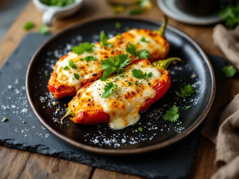 Pimientos del padrón rellenos de queso - receta keto 290 kcal