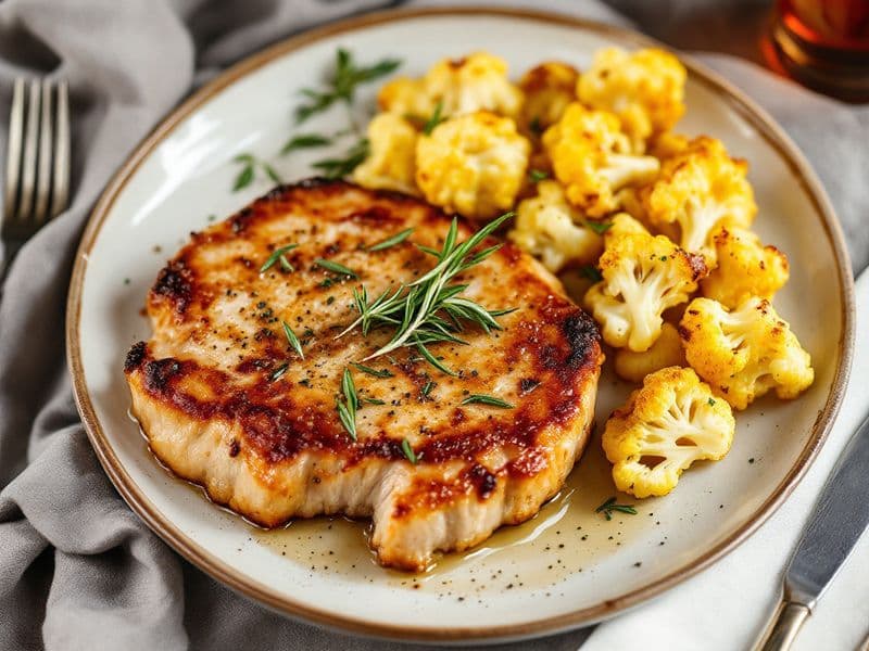 Rosemary Roasted Pork with Cauliflower - keto recipe 300 kcal