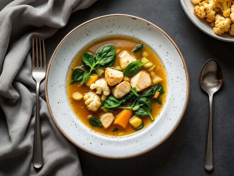 Sopa de Espinacas y Coliflor - receta keto 165 kcal