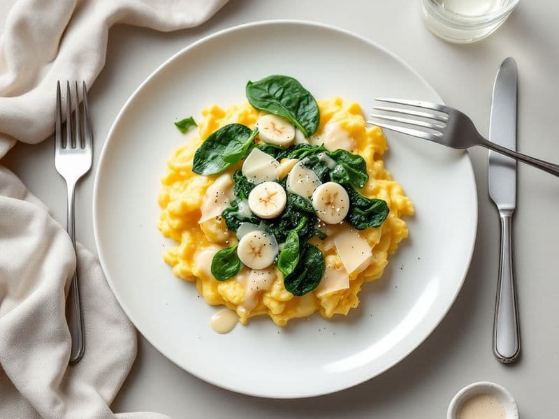 Spinach Parmesan Egg Scramble - keto recipe 290 kcal