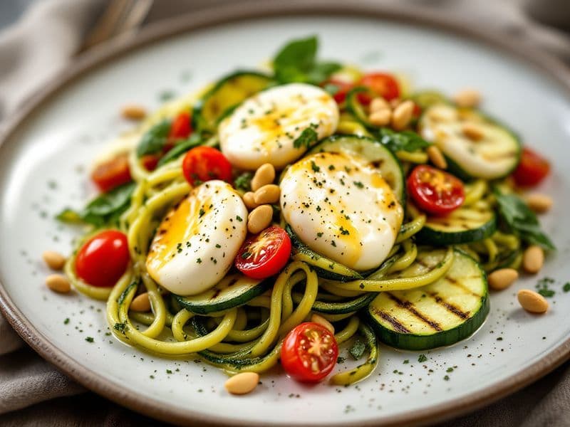 Zucchini Noodles with Pesto and Mozzarella - keto recipe 310 kcal